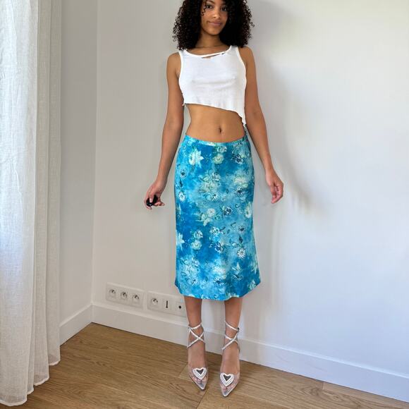 Vintage Italian Silk Floral Midi Skirt (XS/S) - Picture 7 of 9